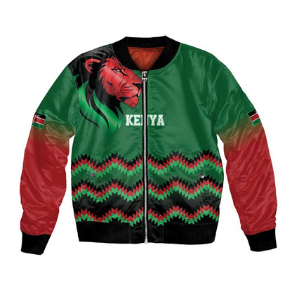 Custom Cricket Africa Kenya Bomber Jacket Green Lion Head with Kenyan Pattern - African Pride