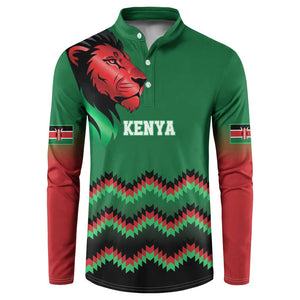 Custom Cricket Africa Kenya Button Sweatshirt Green Lion Head Kenyan Pattern