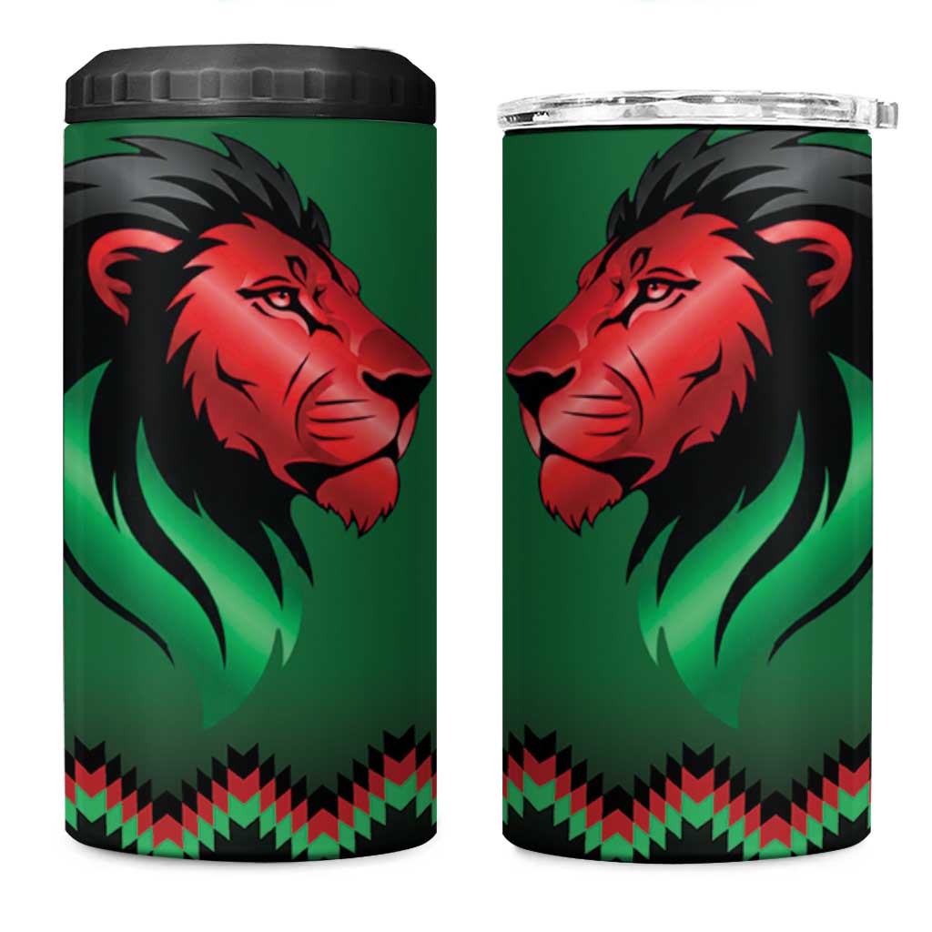 Custom Cricket Africa Kenya 4 in 1 Can Cooler Tumbler Green Lion Head with Kenyan Pattern - African Pride
