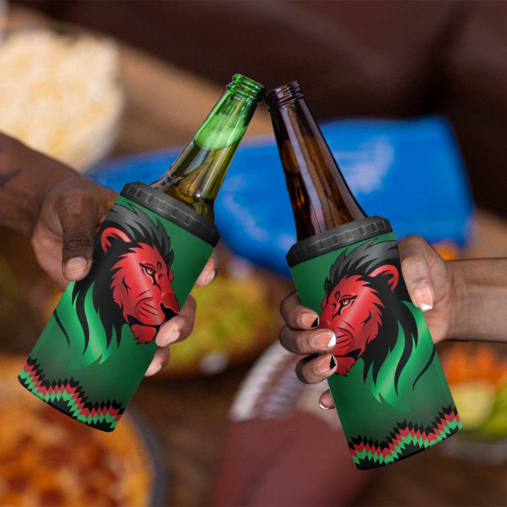 Custom Cricket Africa Kenya 4 in 1 Can Cooler Tumbler Green Lion Head with Kenyan Pattern - African Pride
