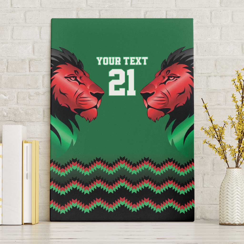 Custom Cricket Africa Kenya Canvas Wall Art Green Lion Head with Kenyan Pattern - African Pride