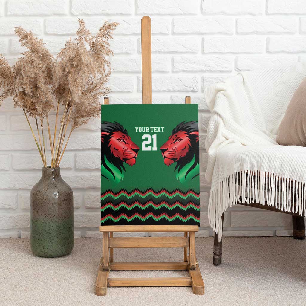 Custom Cricket Africa Kenya Canvas Wall Art Green Lion Head with Kenyan Pattern - African Pride