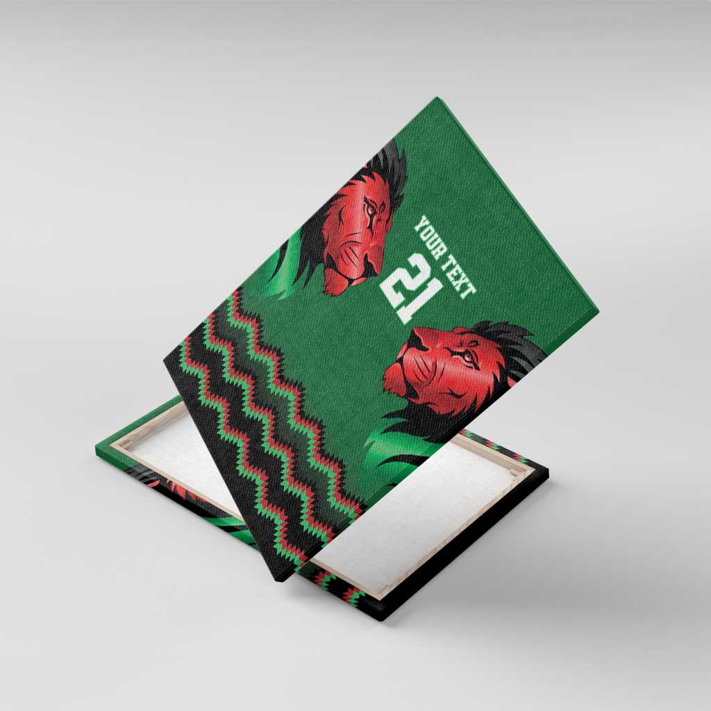 Custom Cricket Africa Kenya Canvas Wall Art Green Lion Head with Kenyan Pattern - African Pride