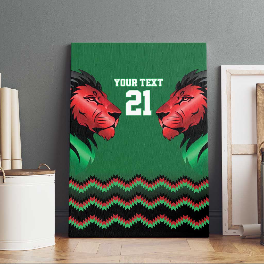 Custom Cricket Africa Kenya Canvas Wall Art Green Lion Head with Kenyan Pattern - African Pride