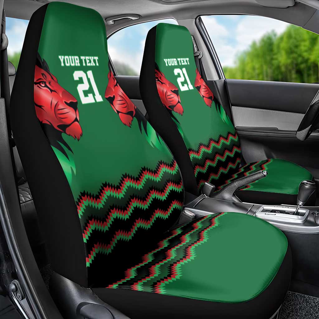 Custom Cricket Africa Kenya Car Seat Cover Green Lion Head with Kenyan Pattern - African Pride