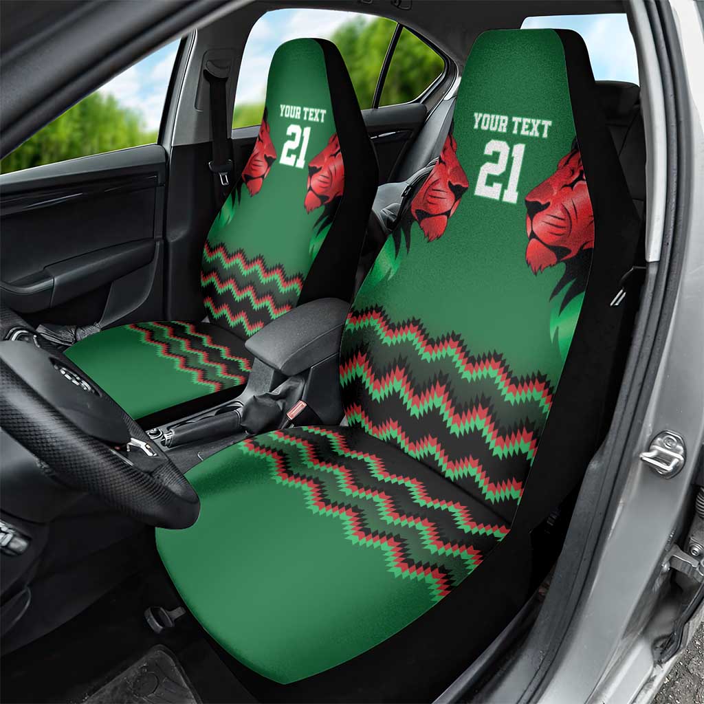 Custom Cricket Africa Kenya Car Seat Cover Green Lion Head with Kenyan Pattern - African Pride