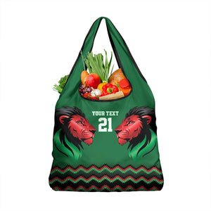 Custom Cricket Africa Kenya Grocery Bag Green Lion Head with Kenyan Pattern - African Pride