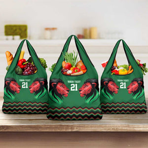 Custom Cricket Africa Kenya Grocery Bag Green Lion Head with Kenyan Pattern - African Pride