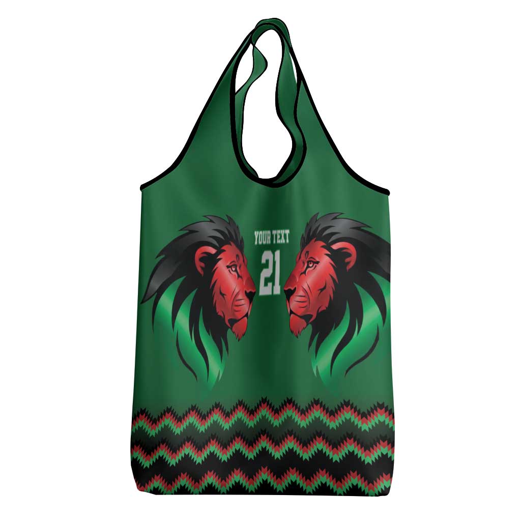 Custom Cricket Africa Kenya Grocery Bag Green Lion Head with Kenyan Pattern - African Pride