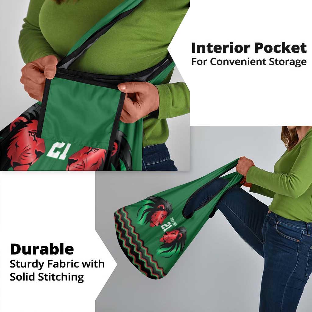 Custom Cricket Africa Kenya Grocery Bag Green Lion Head with Kenyan Pattern - African Pride
