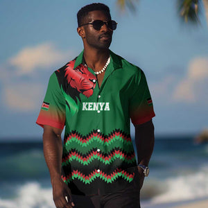 Custom Cricket Africa Kenya Hawaiian Shirt Green Lion Head with Kenyan Pattern - African Pride