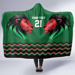 Custom Cricket Africa Kenya Hooded Blanket Green Lion Head with Kenyan Pattern - African Pride