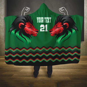 Custom Cricket Africa Kenya Hooded Blanket Green Lion Head with Kenyan Pattern - African Pride