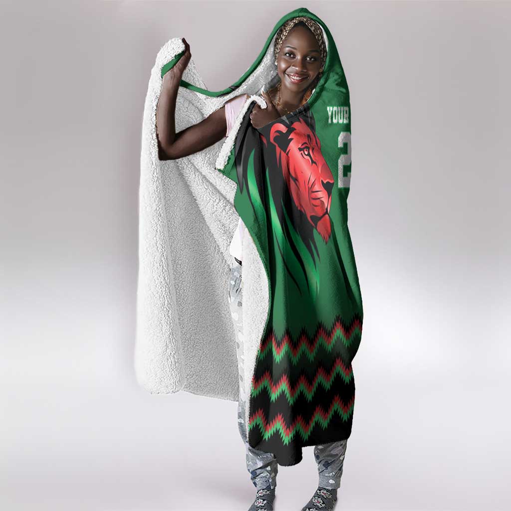 Custom Cricket Africa Kenya Hooded Blanket Green Lion Head with Kenyan Pattern - African Pride