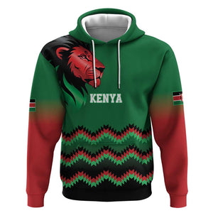 Custom Cricket Africa Kenya Hoodie Green Lion Head with Kenyan Pattern - African Pride