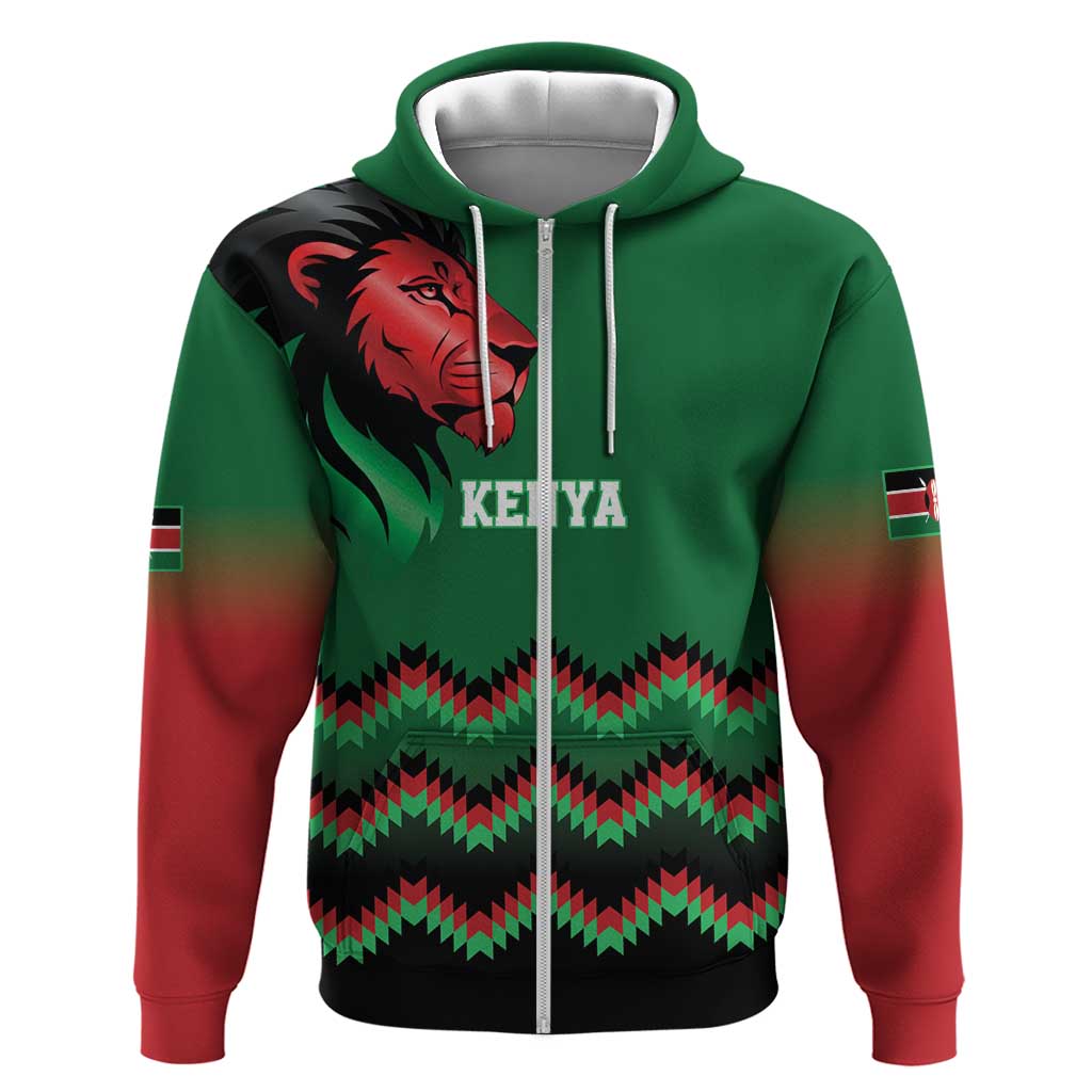 Custom Cricket Africa Kenya Hoodie Green Lion Head with Kenyan Pattern - African Pride