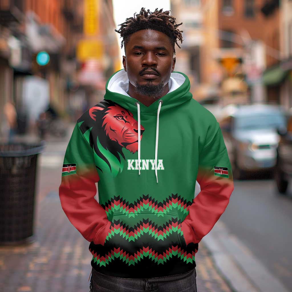 Custom Cricket Africa Kenya Hoodie Green Lion Head with Kenyan Pattern - African Pride