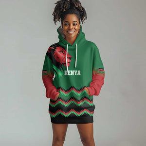Custom Cricket Africa Kenya Hoodie Dress Green Lion Head with Kenyan Pattern - African Pride