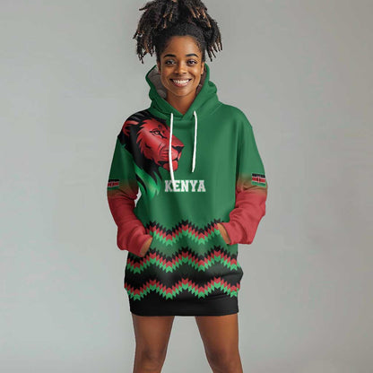 Custom Cricket Africa Kenya Hoodie Dress Green Lion Head with Kenyan Pattern - African Pride