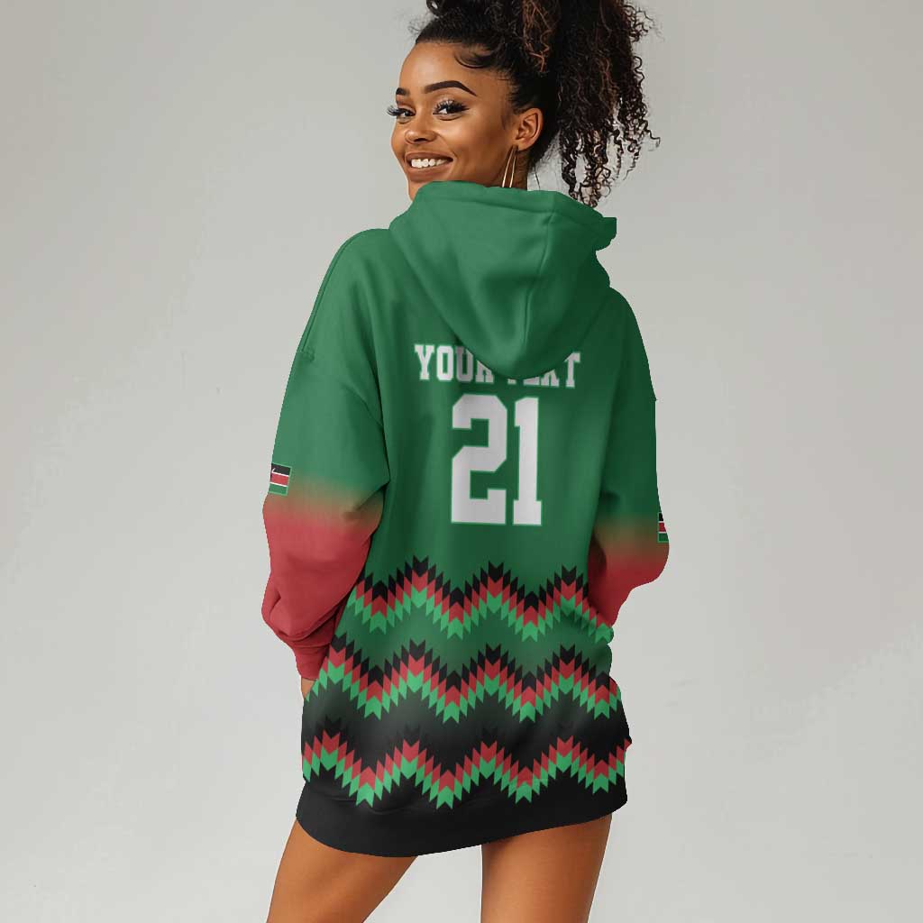 Custom Cricket Africa Kenya Hoodie Dress Green Lion Head with Kenyan Pattern - African Pride