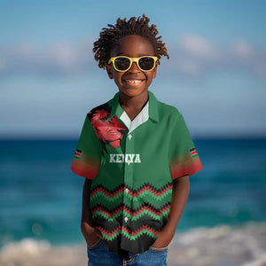Custom Cricket Africa Kenya Kid Hawaiian Shirt Green Lion Head with Kenyan Pattern - African Pride