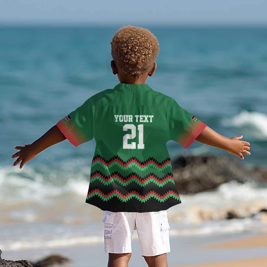 Custom Cricket Africa Kenya Kid Hawaiian Shirt Green Lion Head with Kenyan Pattern - African Pride