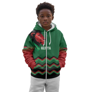 Custom Cricket Africa Kenya Kid Hoodie Green Lion Head with Kenyan Pattern - African Pride