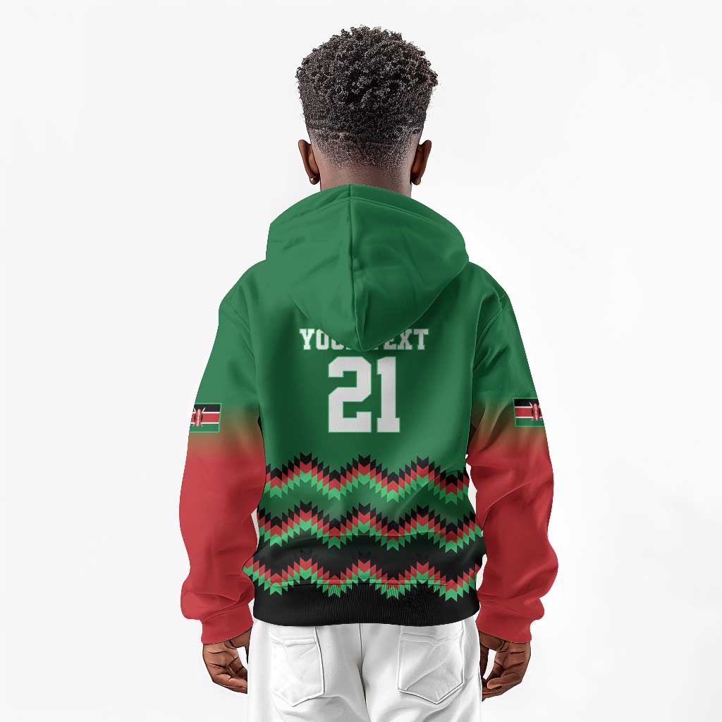 Custom Cricket Africa Kenya Kid Hoodie Green Lion Head with Kenyan Pattern - African Pride
