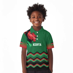 Custom Cricket Africa Kenya Kid Polo Shirt Green Lion Head with Kenyan Pattern - African Pride