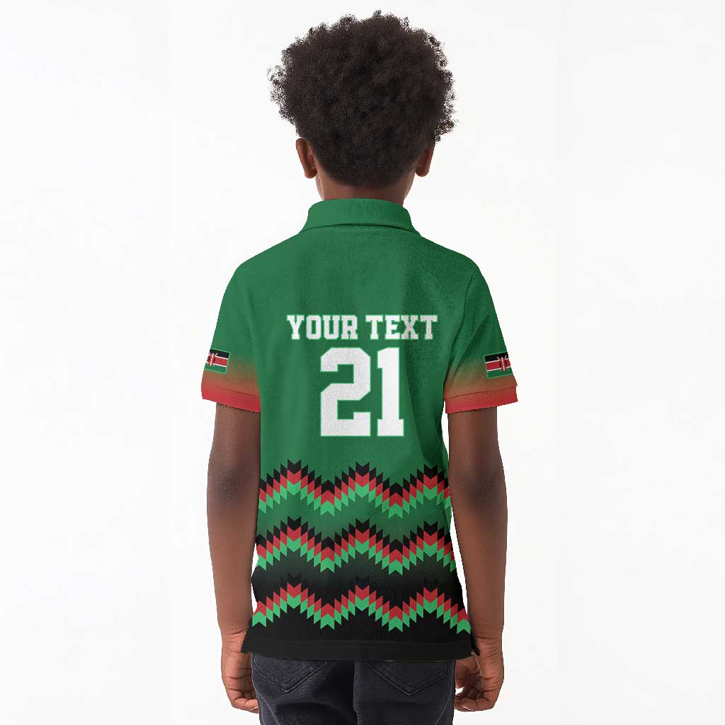Custom Cricket Africa Kenya Kid Polo Shirt Green Lion Head with Kenyan Pattern - African Pride