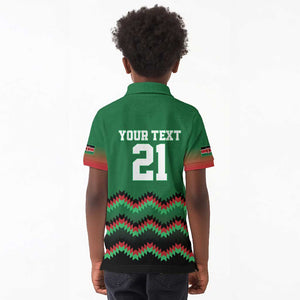 Custom Cricket Africa Kenya Kid Polo Shirt Green Lion Head with Kenyan Pattern - African Pride
