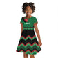 Custom Cricket Africa Kenya Kid Short Sleeve Dress Green Lion Head with Kenyan Pattern - African Pride