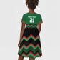 Custom Cricket Africa Kenya Kid Short Sleeve Dress Green Lion Head with Kenyan Pattern - African Pride