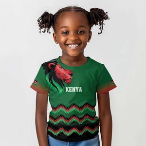 Custom Cricket Africa Kenya Kid T shirt Green Lion Head with Kenyan Pattern - African Pride