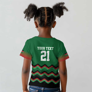 Custom Cricket Africa Kenya Kid T shirt Green Lion Head with Kenyan Pattern - African Pride
