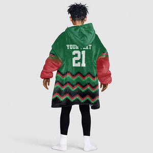 Custom Cricket Africa Kenya Kid Wearable Blanket Hoodie Green Lion Head with Kenyan Pattern - African Pride