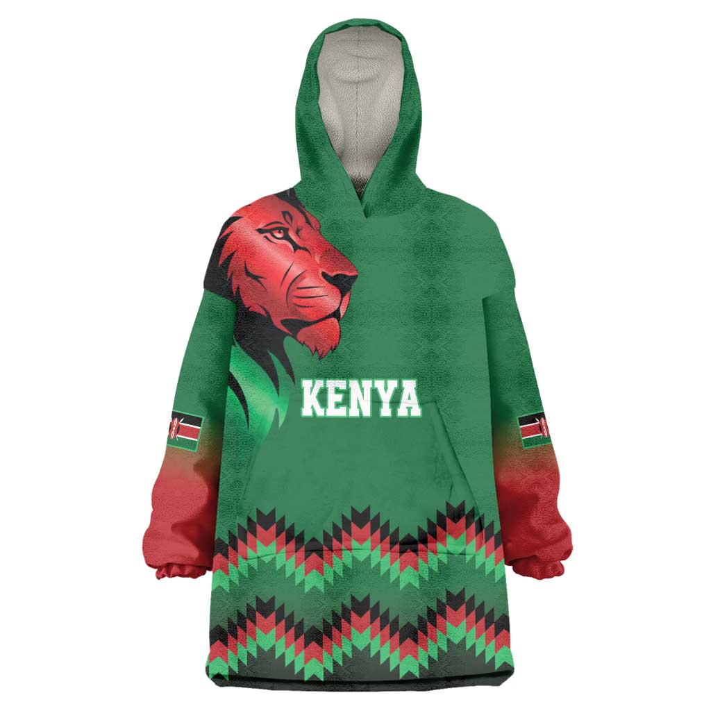 Custom Cricket Africa Kenya Kid Wearable Blanket Hoodie Green Lion Head with Kenyan Pattern - African Pride