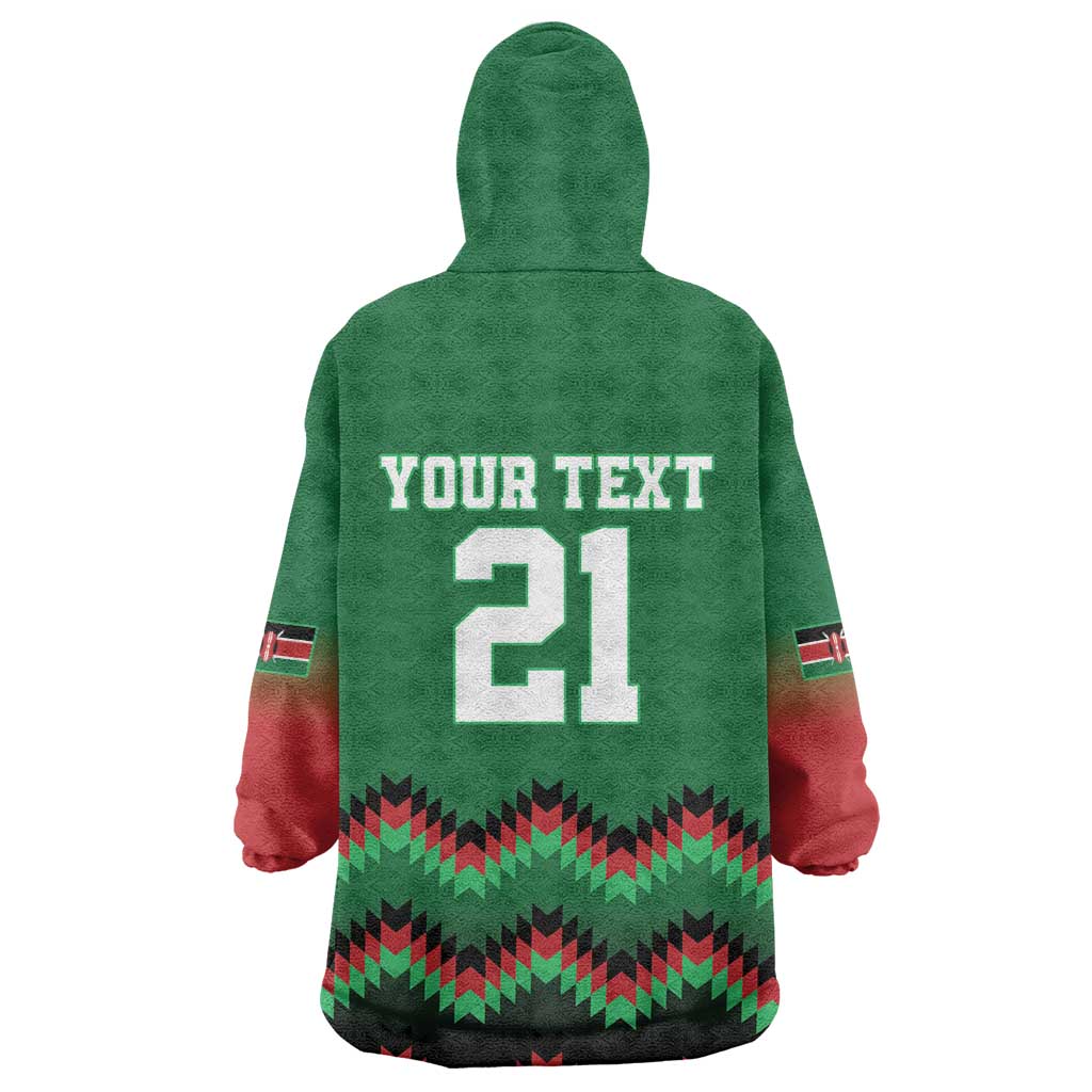 Custom Cricket Africa Kenya Kid Wearable Blanket Hoodie Green Lion Head with Kenyan Pattern - African Pride
