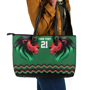 Custom Cricket Africa Kenya Leather Tote Bag Green Lion Head with Kenyan Pattern - African Pride