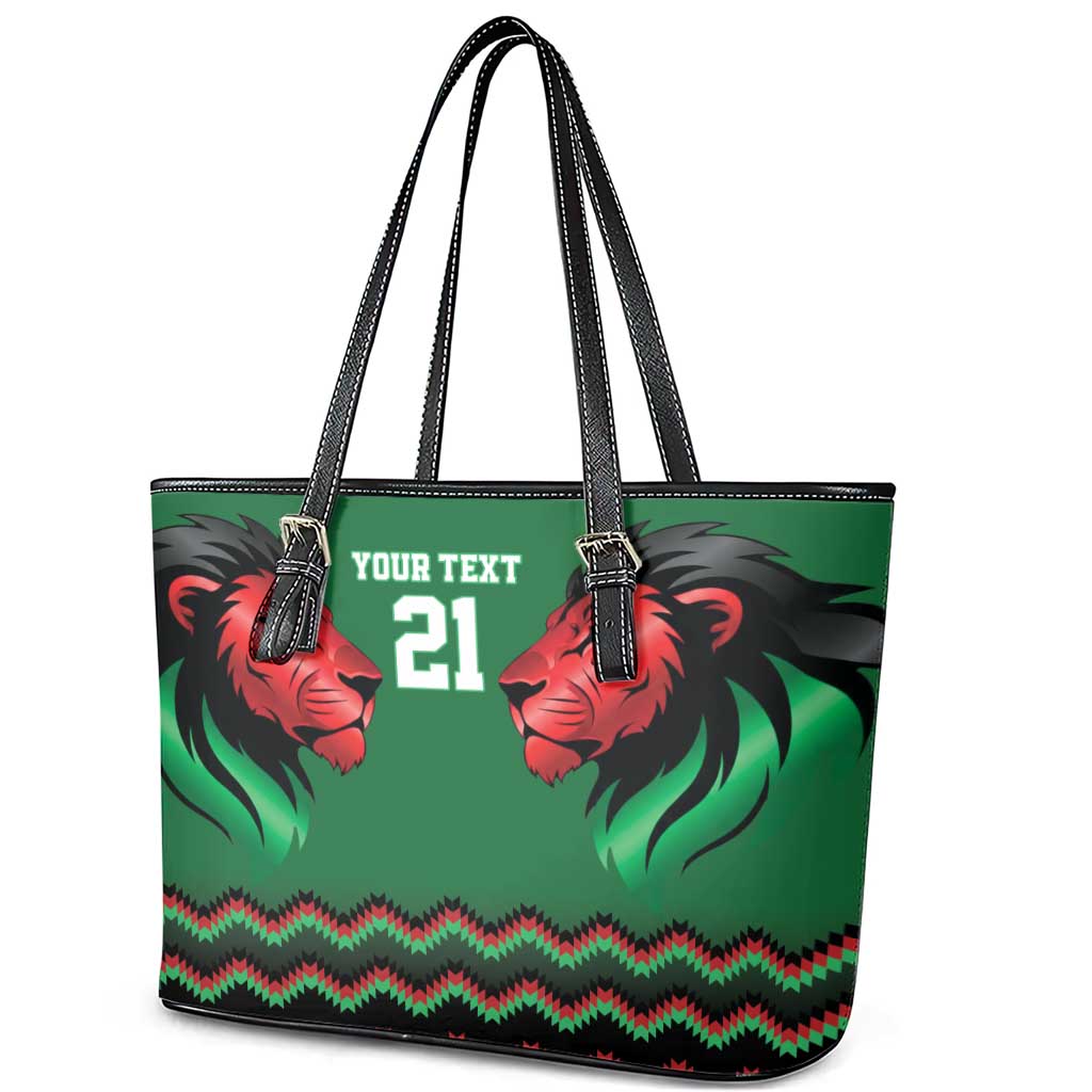 Custom Cricket Africa Kenya Leather Tote Bag Green Lion Head with Kenyan Pattern - African Pride