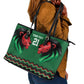 Custom Cricket Africa Kenya Leather Tote Bag Green Lion Head with Kenyan Pattern - African Pride