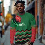 Custom Cricket Africa Kenya Long Sleeve Shirt Green Lion Head with Kenyan Pattern - African Pride
