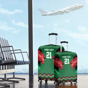 Custom Cricket Africa Kenya Luggage Cover Green Lion Head with Kenyan Pattern - African Pride