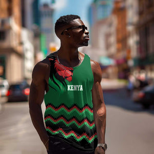 Custom Cricket Africa Kenya Men Tank Top Green Lion Head with Kenyan Pattern - African Pride