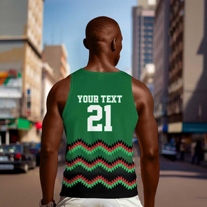 Custom Cricket Africa Kenya Men Tank Top Green Lion Head with Kenyan Pattern - African Pride