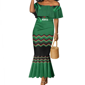 Custom Cricket Africa Kenya Mermaid Dress Green Lion Head with Kenyan Pattern - African Pride