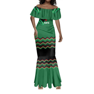 Custom Cricket Africa Kenya Mermaid Dress Green Lion Head with Kenyan Pattern - African Pride