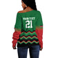 Custom Cricket Africa Kenya Off Shoulder Sweater Green Lion Head with Kenyan Pattern - African Pride