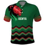 Custom Cricket Africa Kenya Polo Shirt Green Lion Head with Kenyan Pattern - African Pride