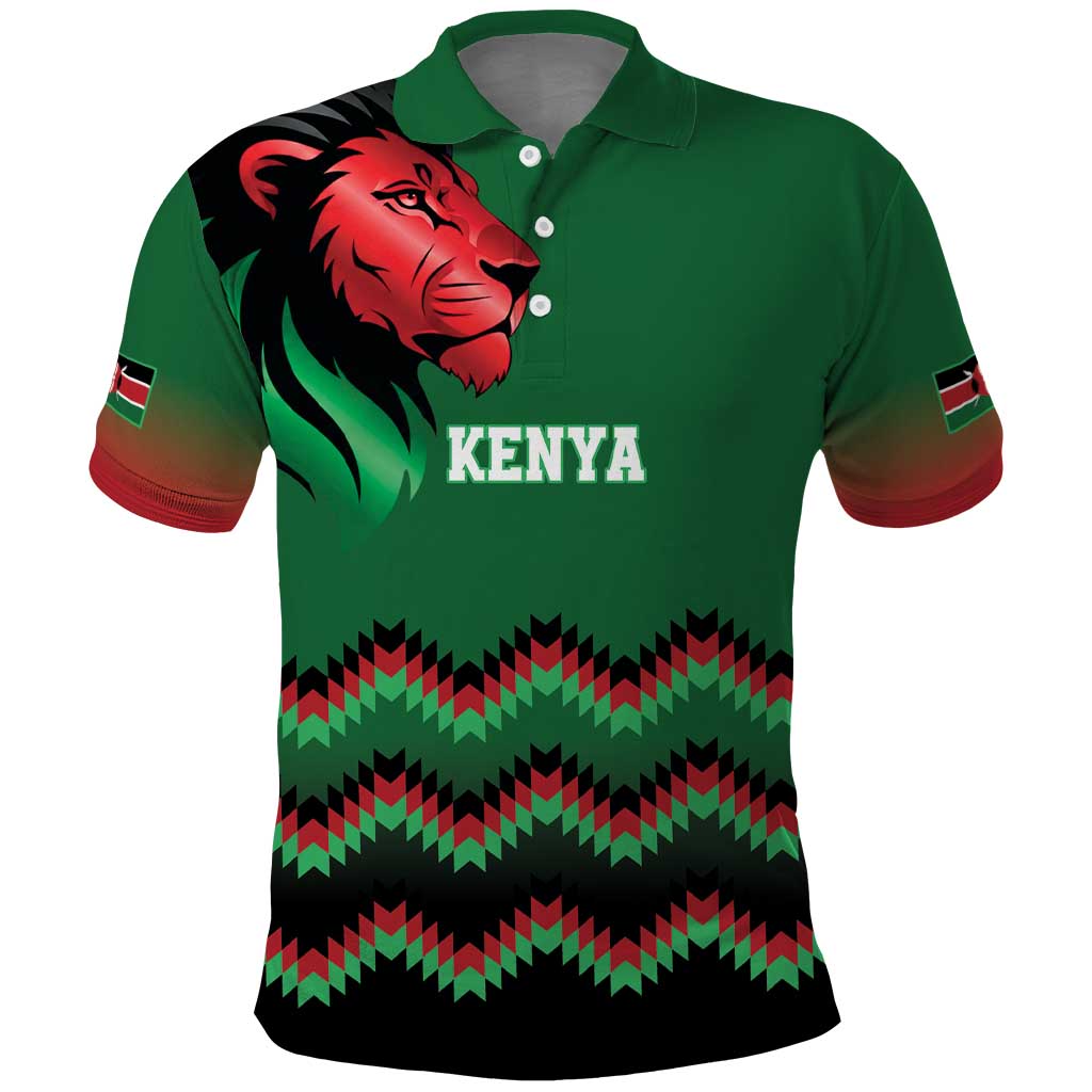 Custom Cricket Africa Kenya Polo Shirt Green Lion Head with Kenyan Pattern - African Pride